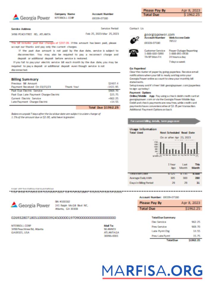 Blank Georgia Power utility new brand business bill SCR download for verification
